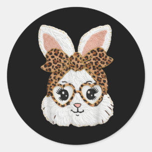 Schattig Konijn Konijn Gezicht Luipaard Gles Meisj Ronde Sticker