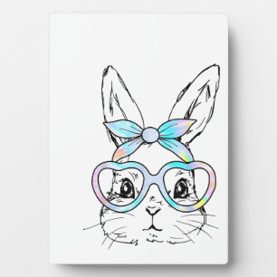 Schattig Konijn Konijn Gezicht Tie Dye Bril Meisje Fotoplaat