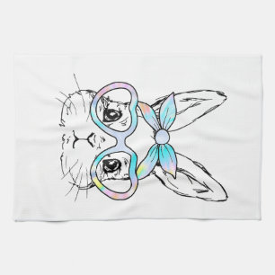 Schattig Konijn Konijn Gezicht Tie Dye Bril Meisje Theedoek