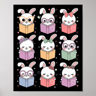 Schattig Konijn Leest Een Boek Pasen Konijn Leraar Poster