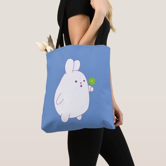 schattig konijn met bloem tote bag (Dichtbij)