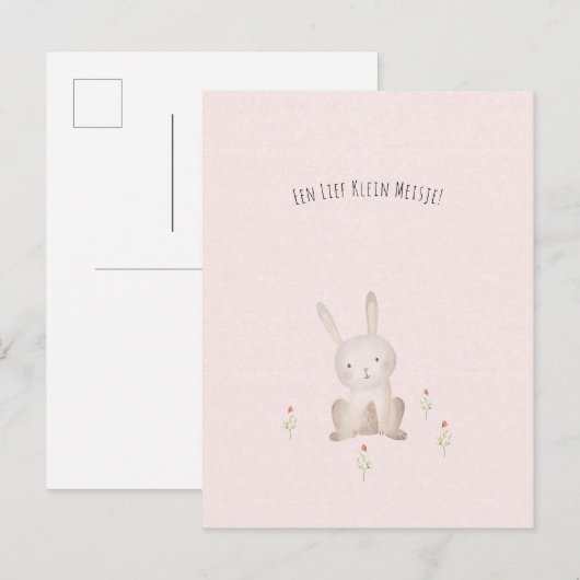 Schattig Konijn Met Bloemen Baby Meisje Dochter Briefkaart (Voorkant / Achterkant)