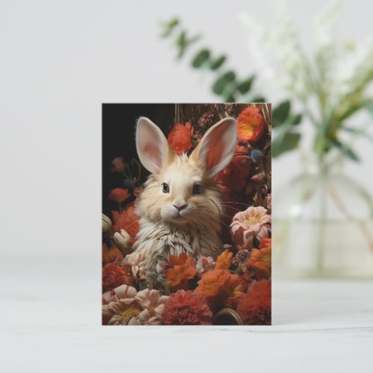 Schattig Konijn met Bloemen Briefkaart (Staand voorkant)