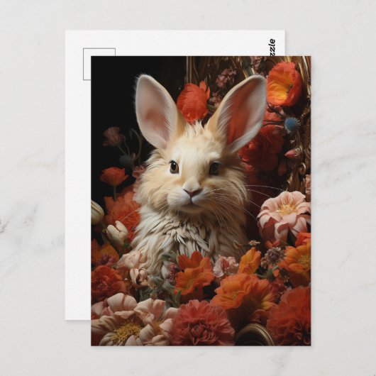Schattig Konijn met Bloemen Briefkaart (Voorkant / Achterkant)