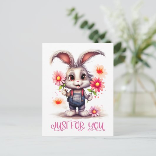 Schattig konijn met bloemen speciaal voor jou briefkaart (Staand voorkant)