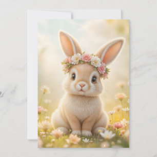 Schattig konijn met bloemenkrans feestdagenkaart