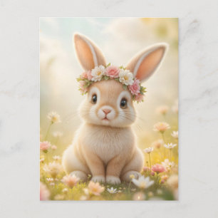 Schattig konijn met bloemenkrans feestdagenkaart
