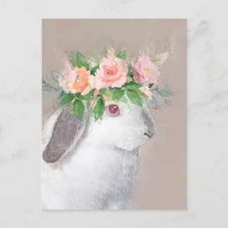 Schattig konijn met bloemkroon briefkaart