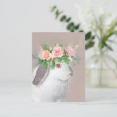 Schattig konijn met bloemkroon briefkaart (Staand voorkant)