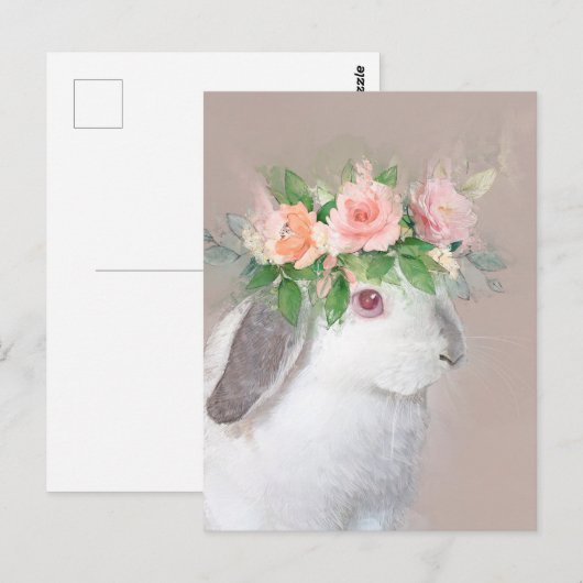 Schattig konijn met bloemkroon briefkaart (Voorkant / Achterkant)