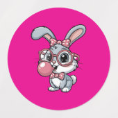 Schattig Konijn met Bril Blaast Kauwgom Bubbel Labels (Design 1)
