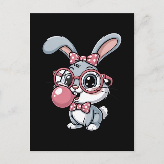 Schattig Konijn met Bril die Bubble Gum Blaast Briefkaart (Voorkant)