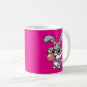 Schattig Konijn met Bril die Bubble Gum Blaast Koffiemok (Voorkant rechts)