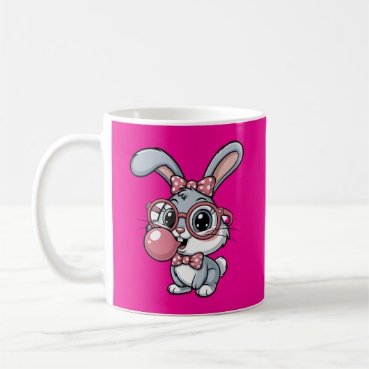Schattig Konijn met Bril die Bubble Gum Blaast Koffiemok (Links)