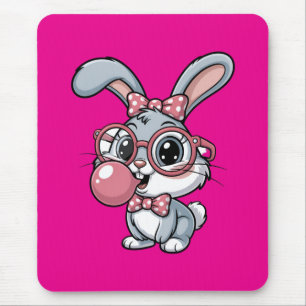 Schattig Konijn met Bril die Bubble Gum Blaast Muismat