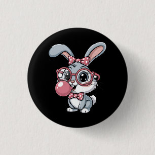 Schattig Konijn met Bril die Bubble Gum Blaast Ronde Button 3,2 Cm