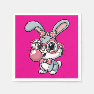 Schattig Konijn met Bril die Bubble Gum Blaast Servet