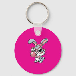 Schattig Konijn met Bril die Bubble Gum Blaast Sleutelhanger