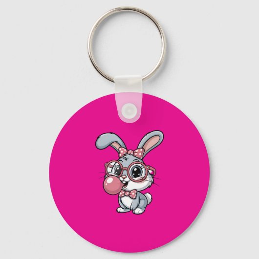 Schattig Konijn met Bril die Bubble Gum Blaast Sleutelhanger (Voorkant)