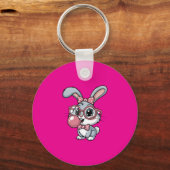 Schattig Konijn met Bril die Bubble Gum Blaast Sleutelhanger (Voorkant)