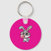 Schattig Konijn met Bril die Bubble Gum Blaast Sleutelhanger (Achterkant)