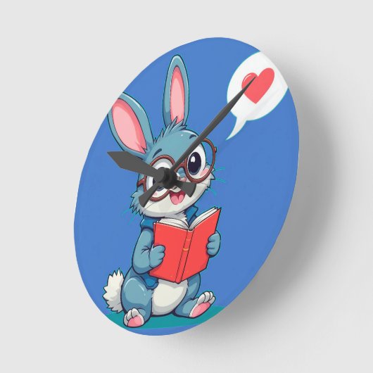 Schattig konijn met bril die een boek leest ronde klok (Hoek)