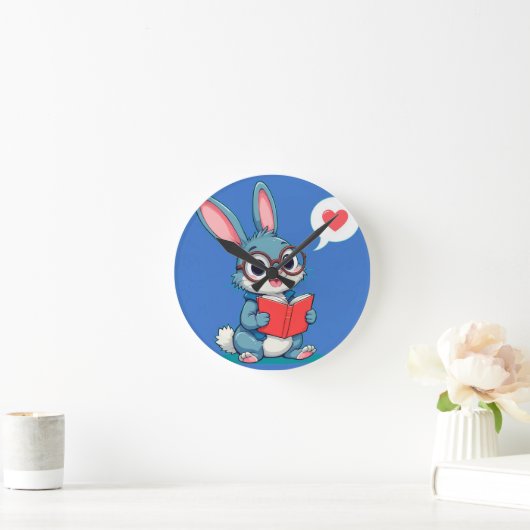 Schattig konijn met bril die een boek leest ronde klok (Huis)
