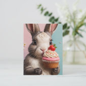 Schattig konijn met cupcake briefkaart (Staand voorkant)