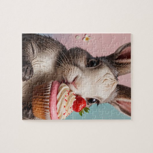 Schattig konijn met cupcake legpuzzel (Horizontaal)