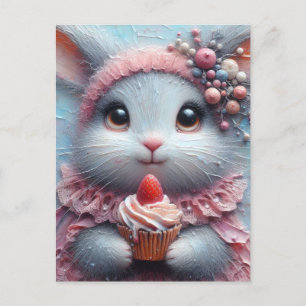 Schattig konijn met een aardbeiencupcake briefkaart