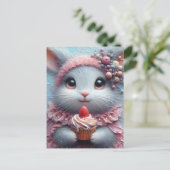 Schattig konijn met een aardbeiencupcake briefkaart (Staand voorkant)