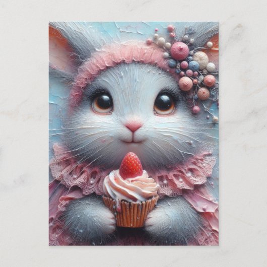 Schattig konijn met een aardbeiencupcake briefkaart (Voorkant)