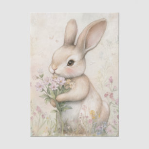 Schattig Konijn met een Boeket Wilde Bloemen Tissuepapier