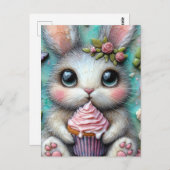 Schattig konijn met een cupcake briefkaart (Voorkant / Achterkant)