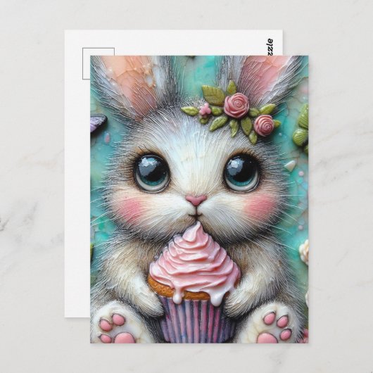 Schattig konijn met een cupcake briefkaart (Voorkant / Achterkant)