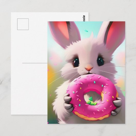 Schattig konijn met een donut briefkaart (Voorkant / Achterkant)