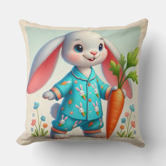 Schattig Konijn met een Grote Wortel Kussen (Voorkant)