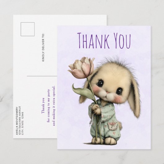 Schattig Konijn met een Tulp Bedankt Briefkaart (Voorkant / Achterkant)