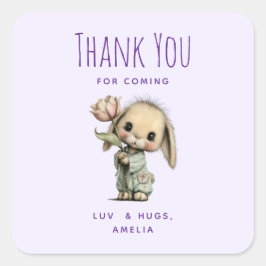 Schattig Konijn met een Tulp Feest Dank Je Vierkante Sticker