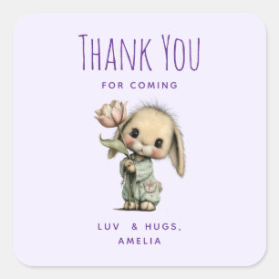Schattig Konijn met een Tulp Feest Dank Je Vierkante Sticker