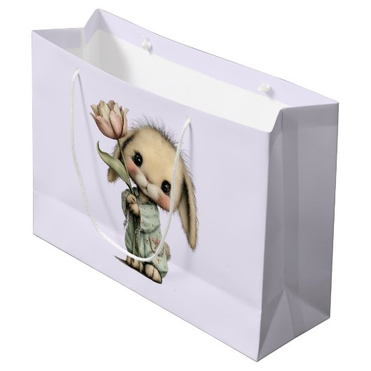Schattig Konijn met een Tulp Groot Cadeauzakje (Voorkant Gekanteld)
