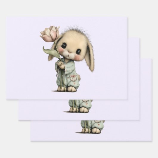 Schattig Konijn met een Tulp Inpakpapier Vel (Set)