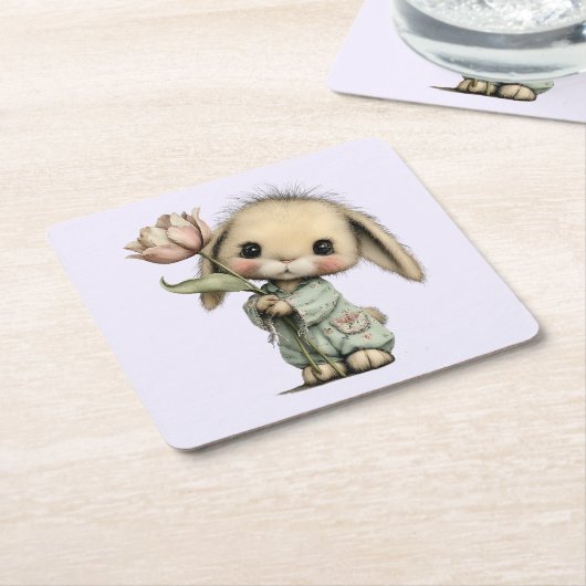 Schattig Konijn met een Tulp Kartonnen Onderzetters (Schuin)