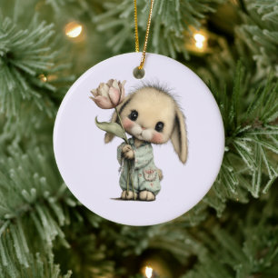 Schattig Konijn met een Tulp Keramisch Ornament