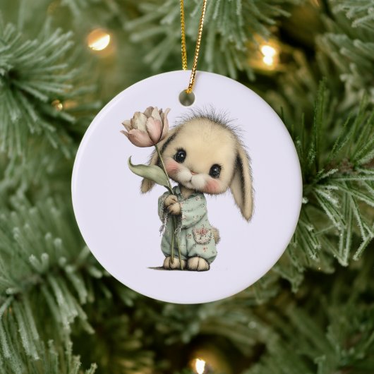 Schattig Konijn met een Tulp Keramisch Ornament (Boom)