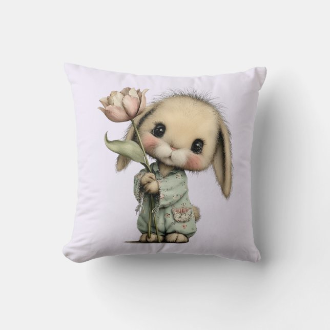 Schattig Konijn met een Tulp Kussen (Voorkant)