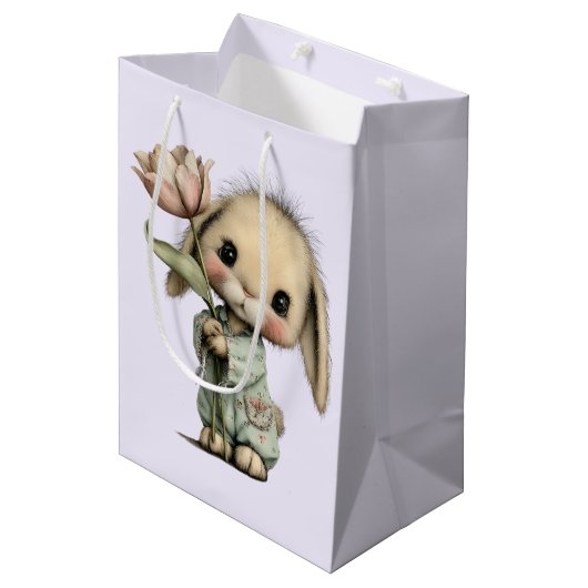 Schattig Konijn met een Tulp Medium Cadeauzakje (Voorkant Gekanteld)
