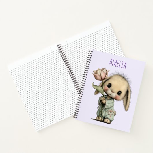 Schattig Konijn met een Tulp Notitieboek (Binnen)