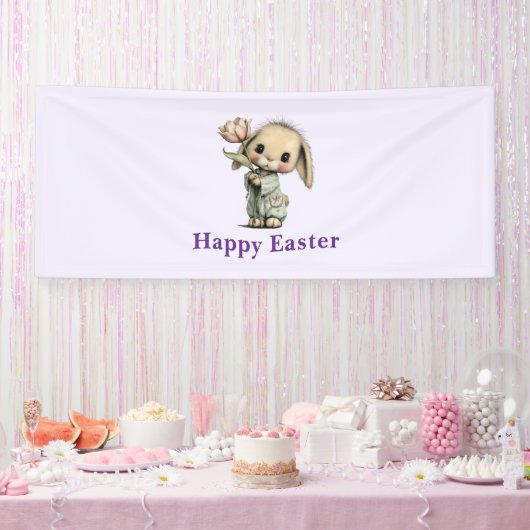 Schattig Konijn met een Tulp Paasfeest Spandoek (Feest)