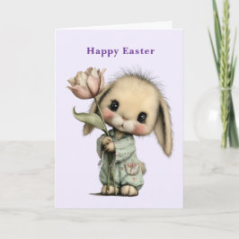 Schattig Konijn met een Tulp Pasen Feestdagen Kaart